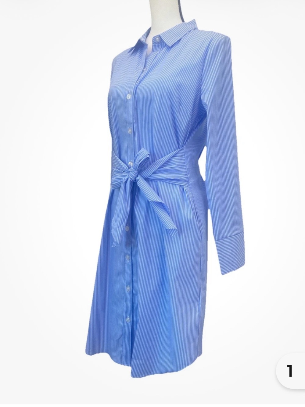 Ellen Tracy Light Blue and White Striped Shirt